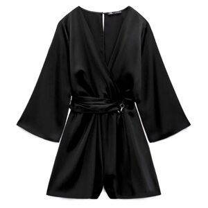 Zara Black Silk belted Romper
